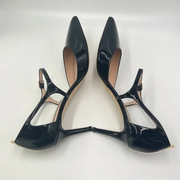 SJP Sarah Jessica Parker Size 40.5 10.5 Black Patent Leather Pump Heels Shoes‎